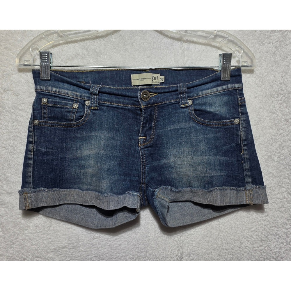 Gef France Women's Size 16 Medium Wash Denim Shorts Cuffed Raw Hem Stretch Blue